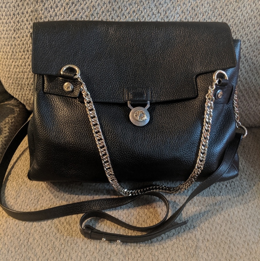 Versace Vitello Stampa Alce Black Satchel